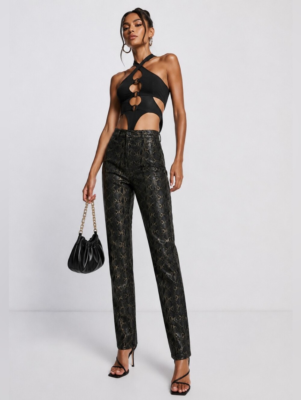 Y2K Oscar-Leopard Vintage Black Snakeskin Leather Straight Leg Pants 6